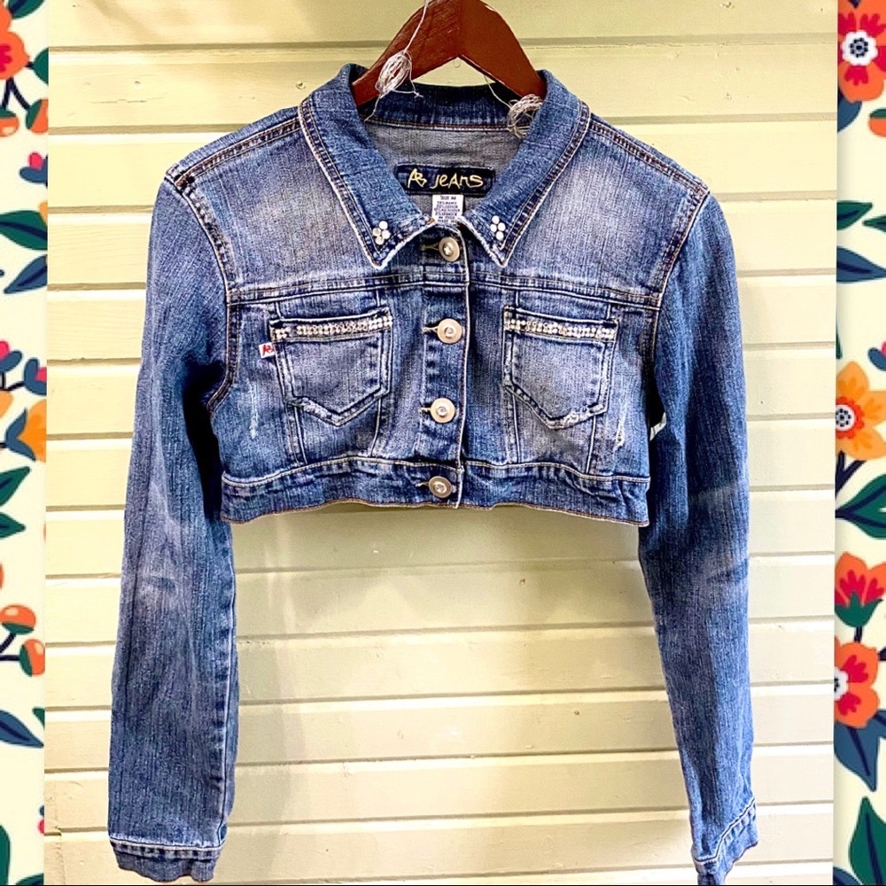 5/25 Cropped Denim Jacket with Rhinestone Details